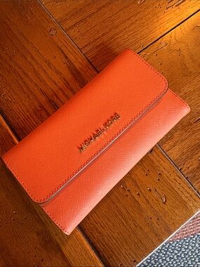 Michael Kors Orange Saffiano Folded Wallet with Gold Logo